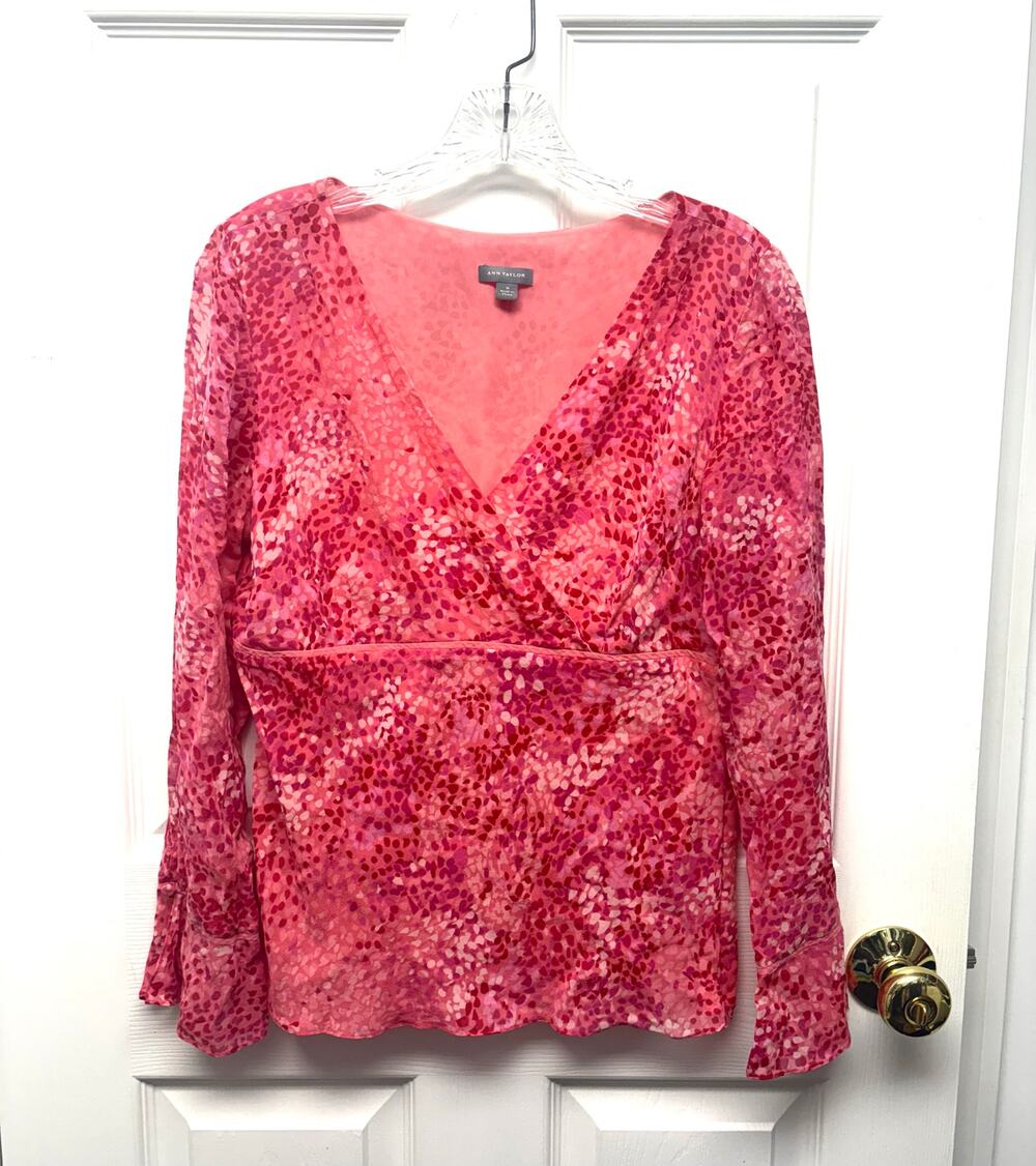 Ann Taylor Blouse Pink Silk Layered Lined Side Zip V Neck Women’s Size M